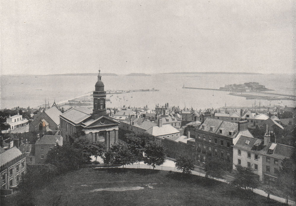 ST PETER PORT. view from College Street. St James the Less church. Guernsey 1900